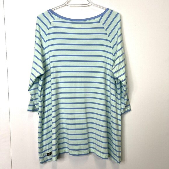 Matilda Jane Top Womens Large Blue Striped Oversize Tee 3/4 Sleeve Scoop Neck - Picture 2 of 4